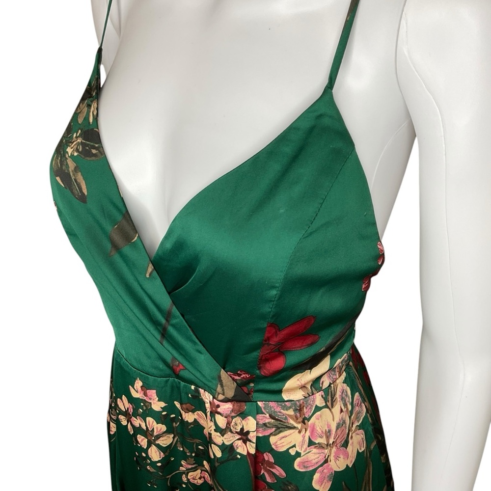 NWT Lulus Still the One Emerald Green Floral Print Satin Maxi Dress S - Picture 6 of 9
